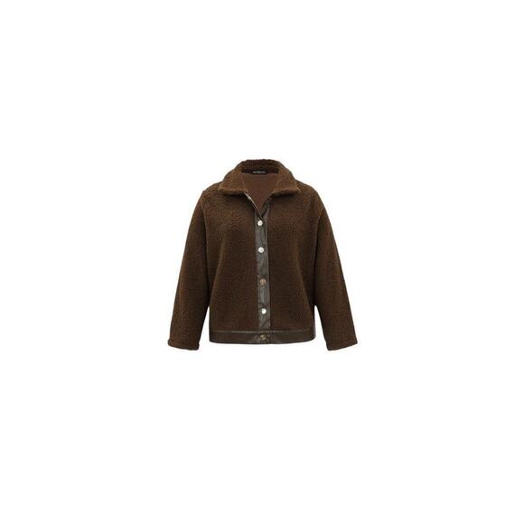 Bloomchic PU Leather Patchwork Metal Detail Brown Teddy Jacket Size 14/16 - Picture 2 of 15